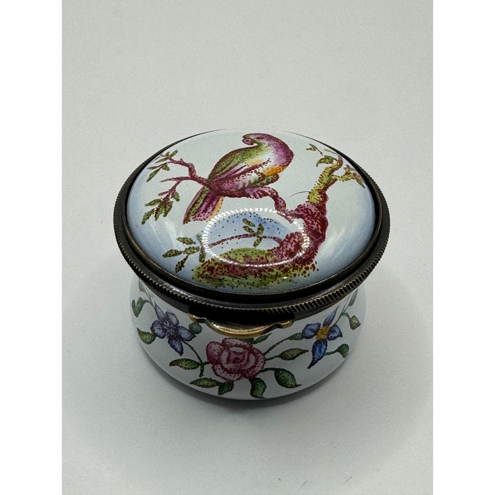 Staffordshire‎ Trinket Box English Birmingham Bird Floral Hand Painted